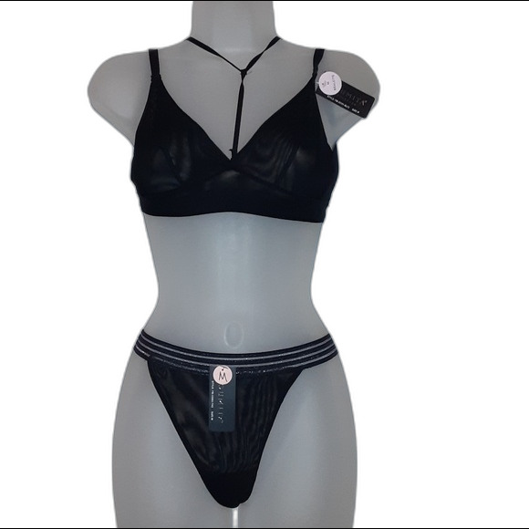Youmita Medium Black Mesh Bralette and G String NWT - Picture 9 of 9
